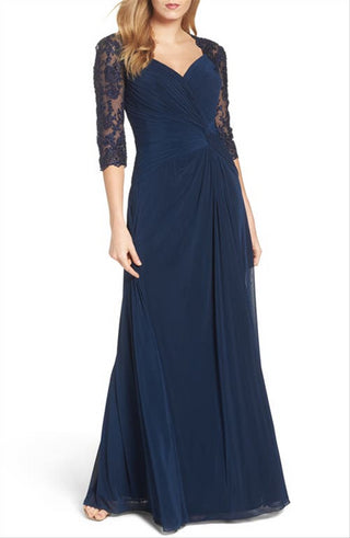 La Femme Ruched Twist Column Gown In Navy Size 10