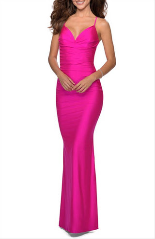 La Femme Women's Neon Pink Strappy Back Gown Size 2