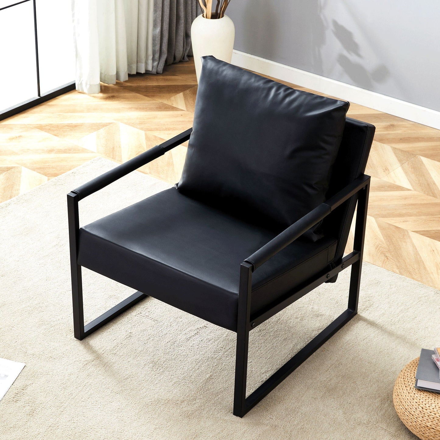 Classic Leather and Metal Frame Sofa