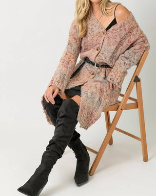 Mystree - Midi Length Distressed Multicolor Yarn Sweater