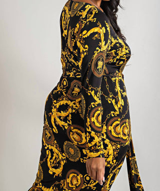 The Curve La - Plus Size Long Sleeve Midi Dress With Tie Belt