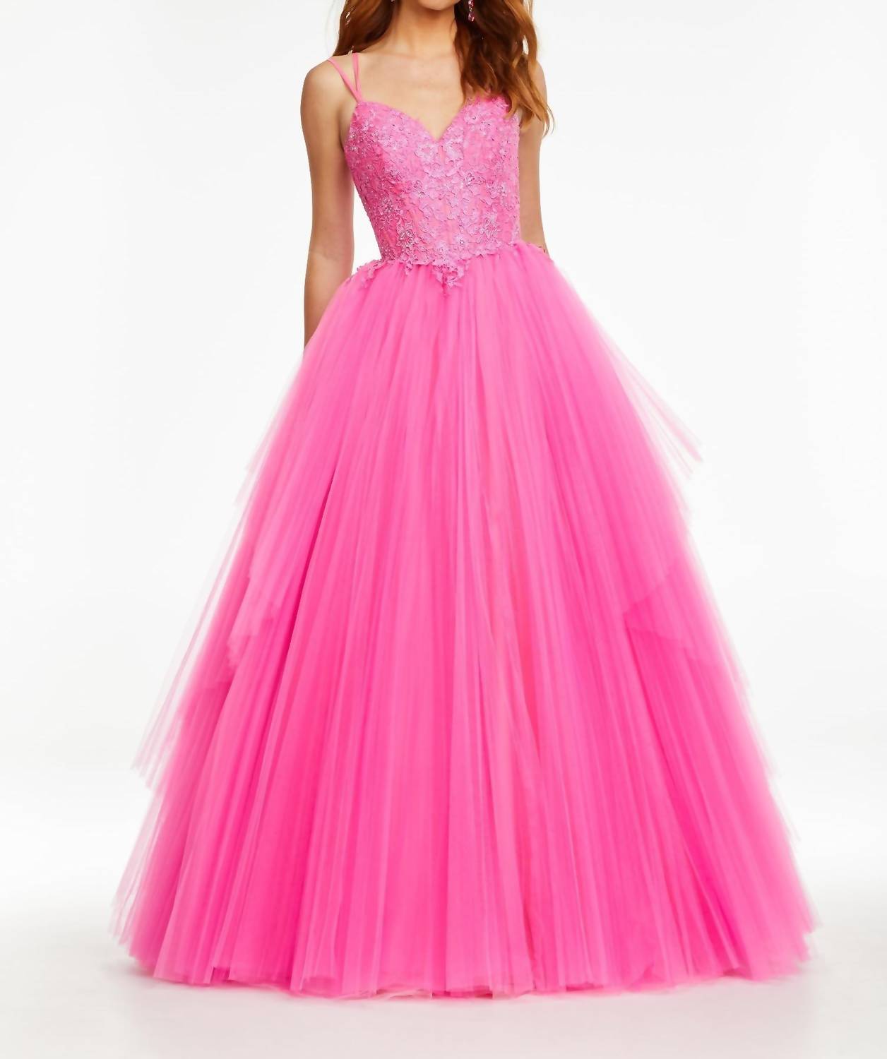 Ashleylauren - Spaghetti Strapped Tulle Prom Dress