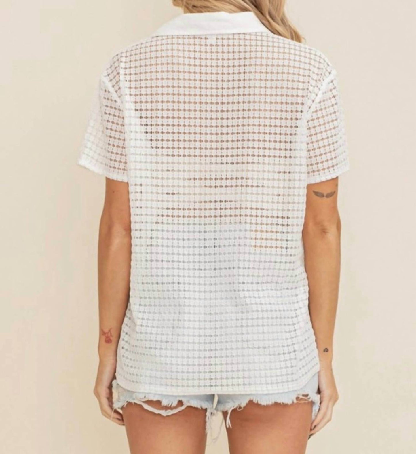 Cloud Ten - Ariana See Through Open Knit Button Down Blouse