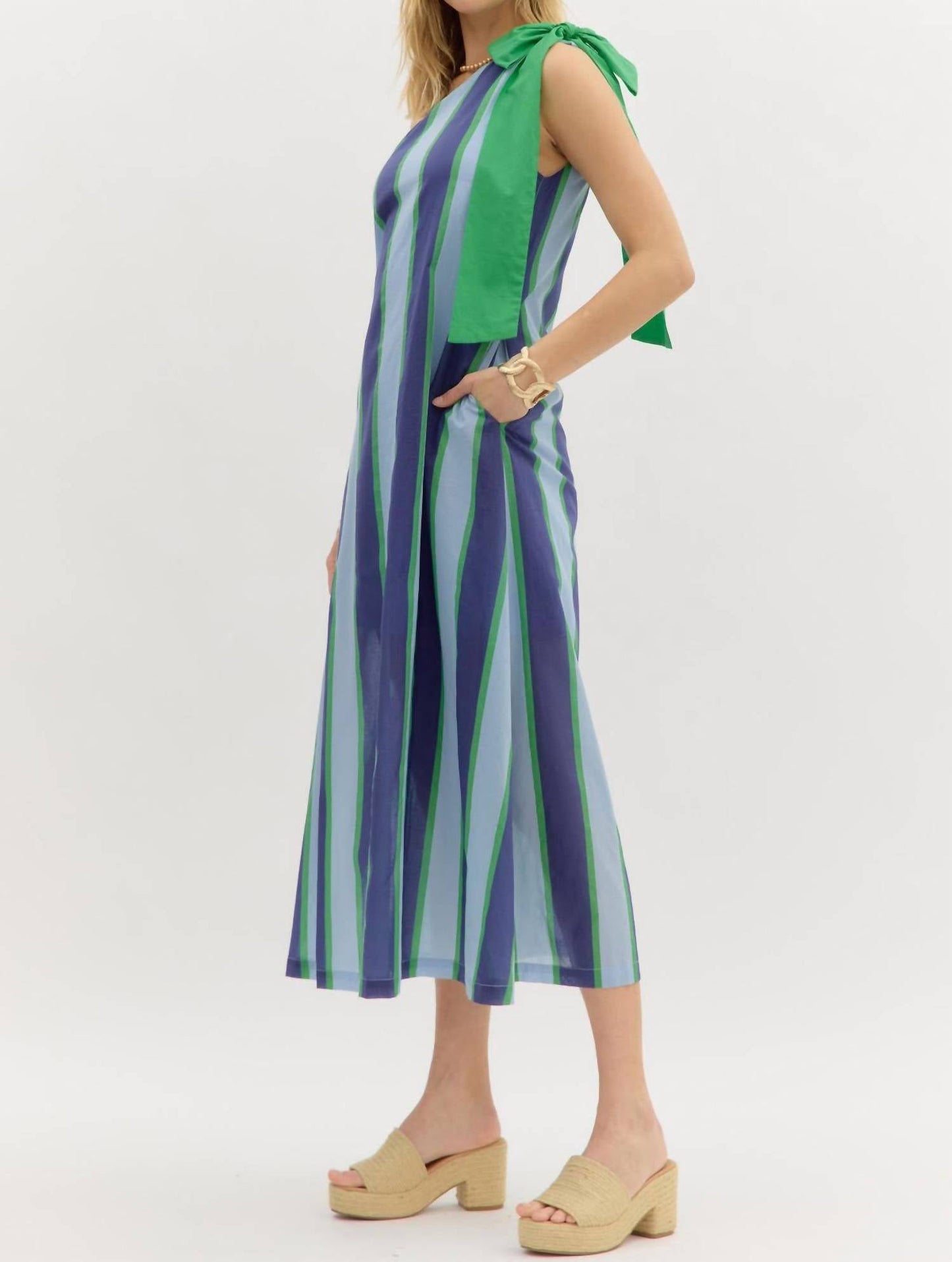 Entro - One Shoulder Striped Maxi Dress