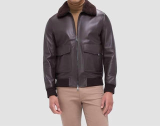Bugatchi Uomo - Leather Zip Up Aviator Jacket