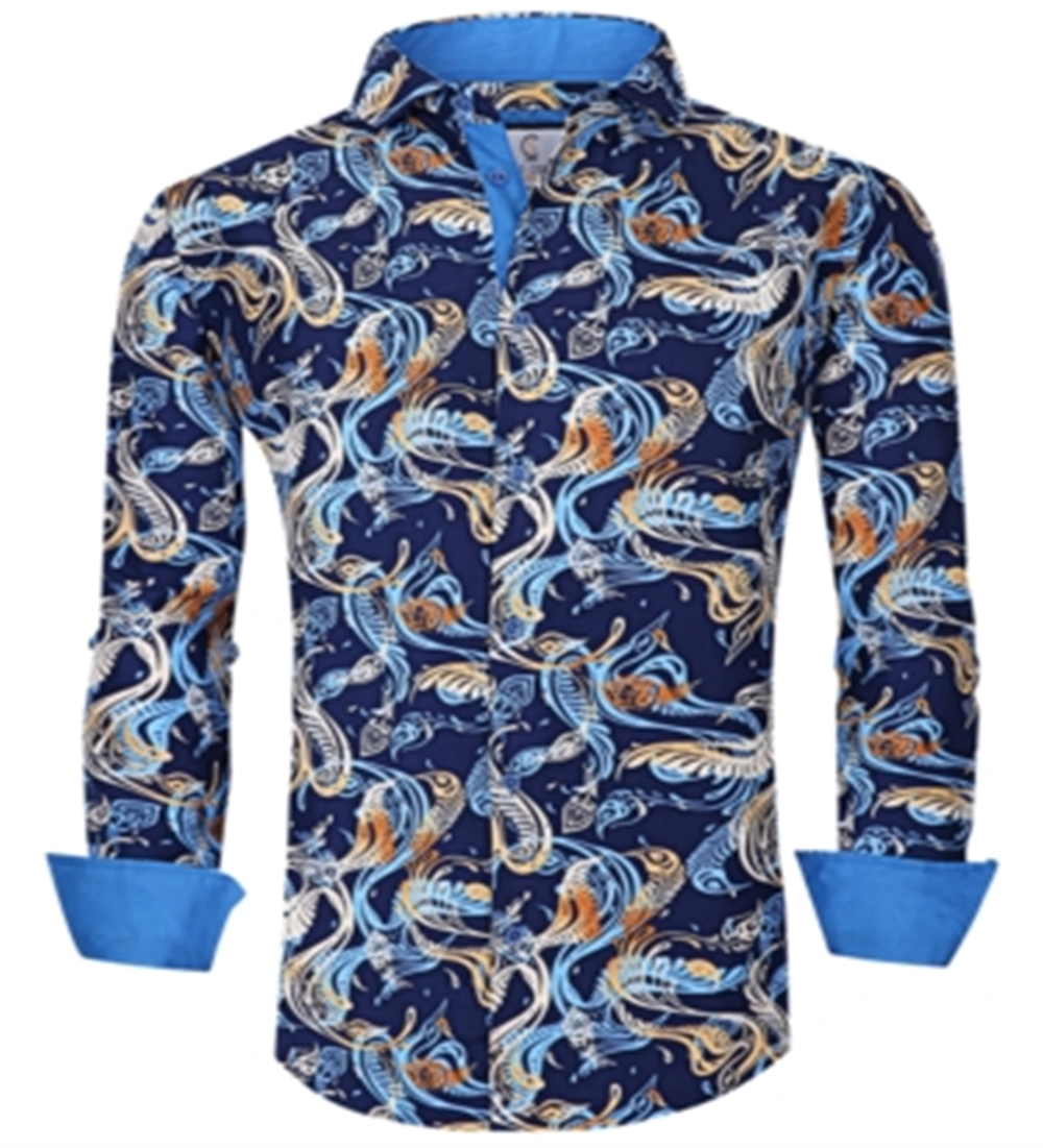 Suslo Couture Men's Slim Fit Long Sleeve Shirt Blue Size X-Large