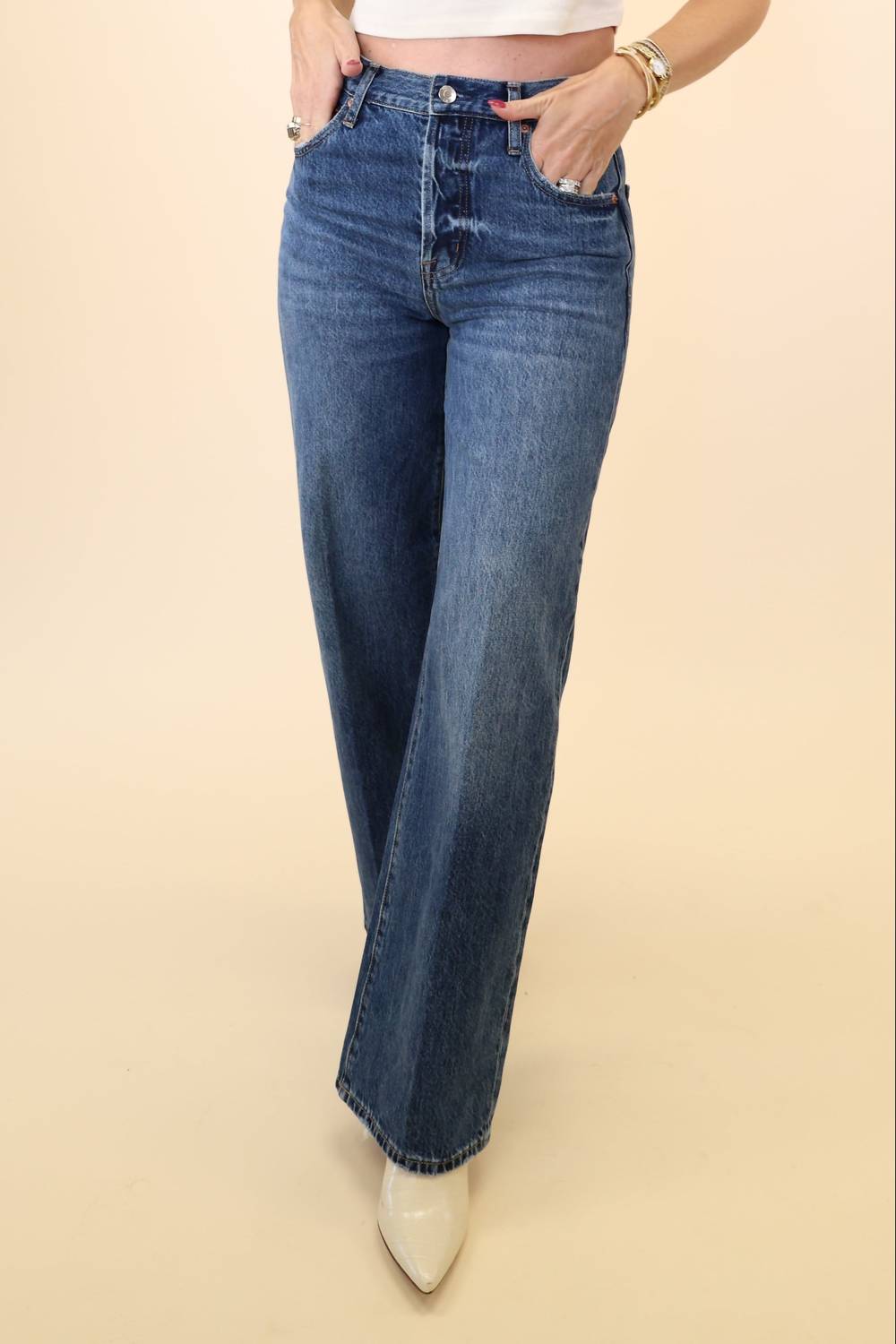 Pistola - Tate High Rise Bowed Wide Leg Jeans
