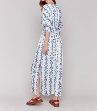 Charlie B - Printed Dolman Sleeve Maxi Dress With Side Slits