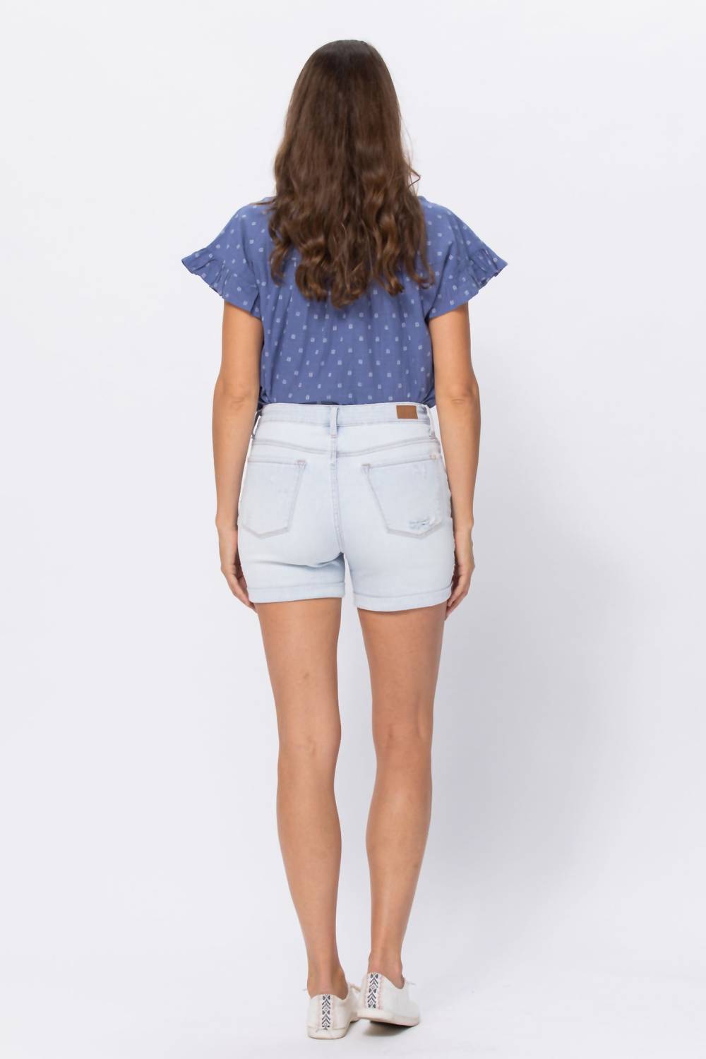 Judy Blue - High Waist Cuffed Serape Patch Destroyed shorts