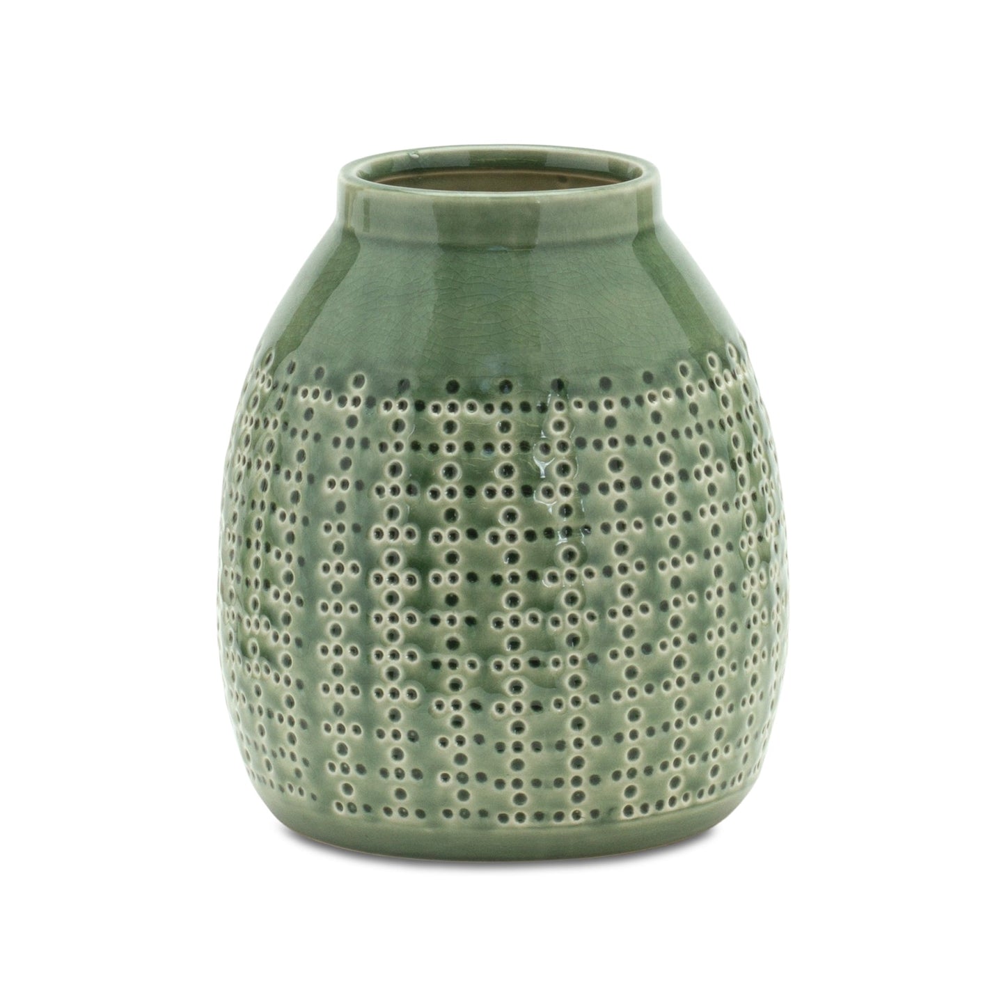 Punched terra cotta vase 8"h