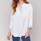 Charlie B - Linen Blend Drop Shoulder Shirt With Striped Cuffs