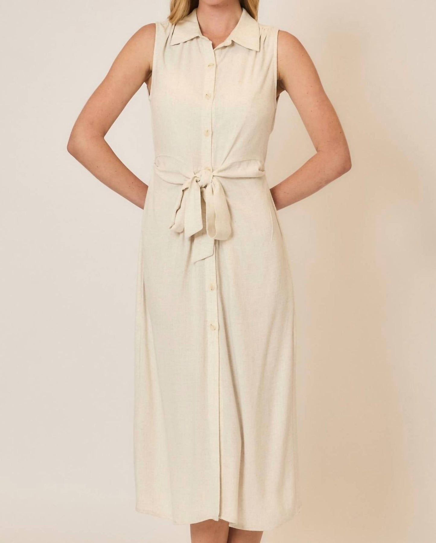Cozy Co. - Button Up Midi Dress With Waist Tie Detail