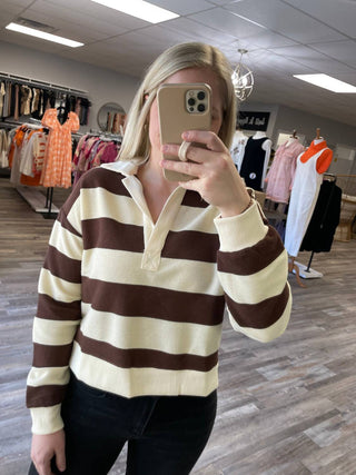 Blu Pepper - Wide Striped Collared Sweater