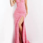 Jovani - V Neck Glitter Jersey Prom Dress
