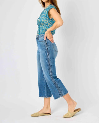 Judy Blue - Braid Ss Detail Crop Wide Jeans