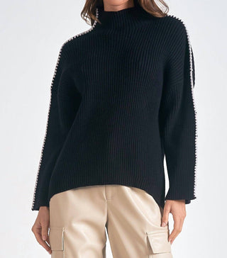 Elan - Whipstitch Sleeve High Neck Sweater