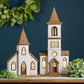 Lighted Natural Wooden Church Display with Rustic Metal Accents