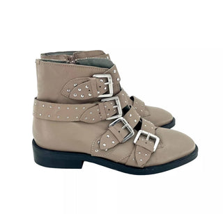 Topshop - Paige Nude Leather Studded Buckle Straps Ankle Boots