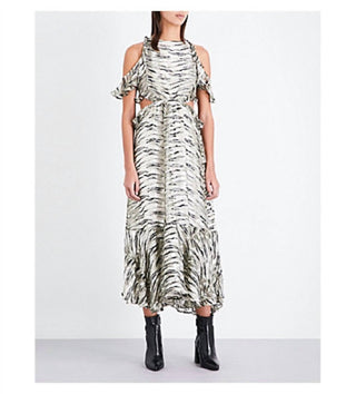 Topshop - Animal Print Silk Ruffle Open Back Cutout Midi Dress