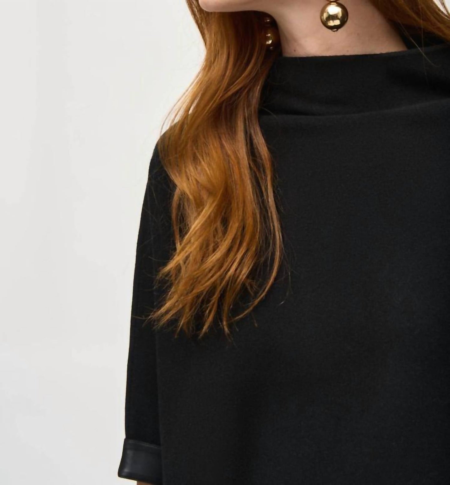 Joseph Ribkoff - Faux Leather Trim Funnel Neck Sweater Top