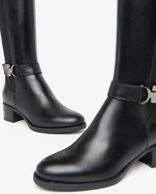 Nerogiardini - Women's Leather Stretch Buckle Knee Boots