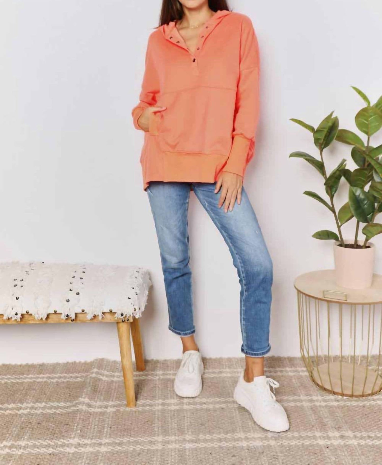 Double Take - Quarter-snap Dropped Shoulder Hoodie