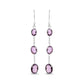 .925 Sterling Silver Checkerboard Cut Oval Purple Amethyst 2" Inch Drop and Dangle Earrings