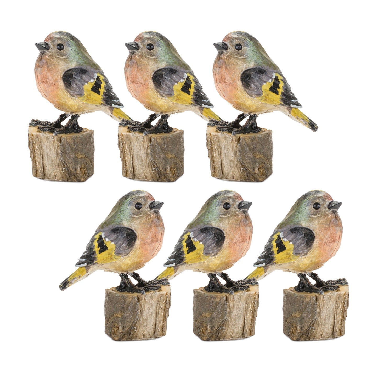 Rustic stone bird figurine perched on stump (set of 6)