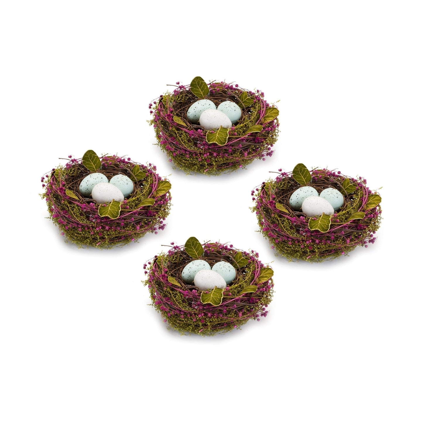 Natural twig nest with speckled egg accent (set of 4)