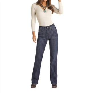 Rock & Roll Cowgirl - High-rise Tonal Stripe Boot Cut Jean