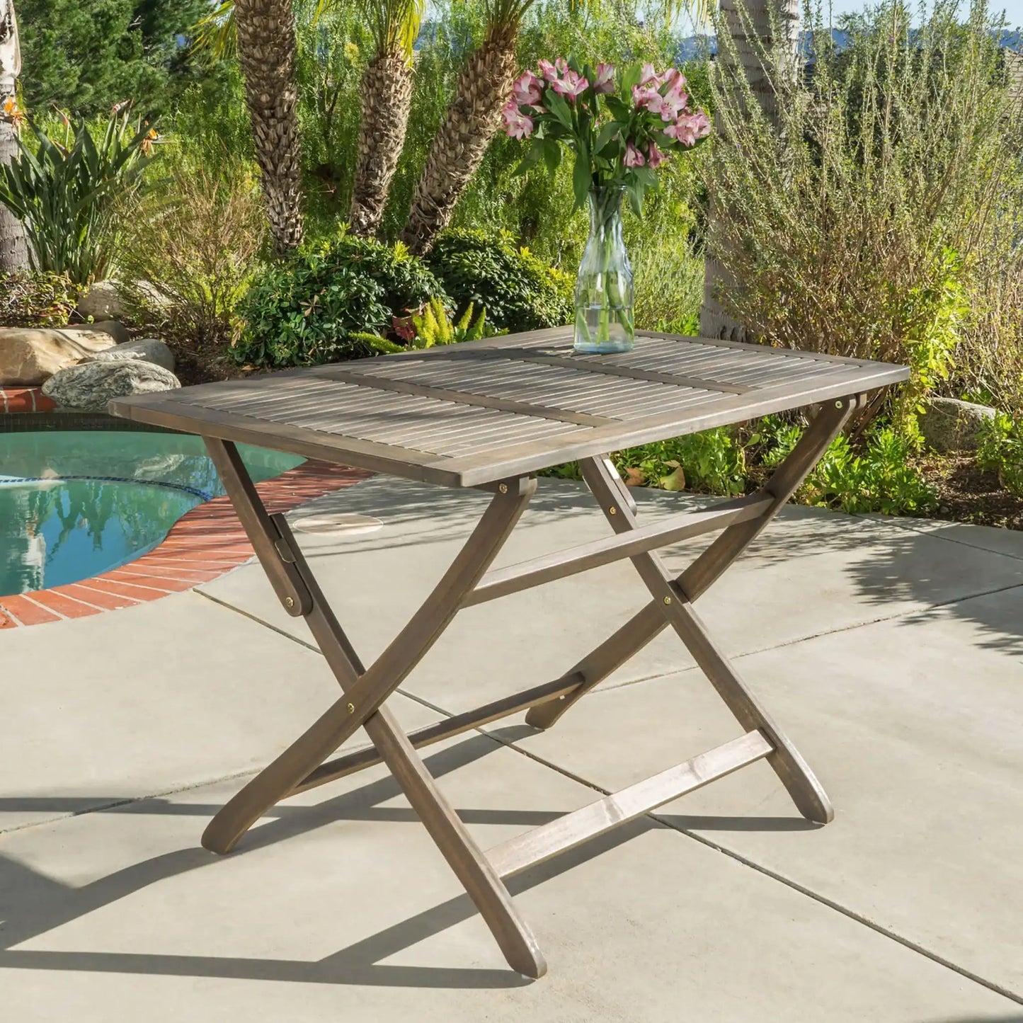 Blissique Outdoor Foldable Wood Dining Table With Slat Design