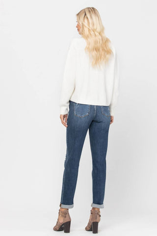 Judy Blue - Destroyed Cuffed Mid Rise Slim Fit Denim Jeans