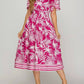 She + Sky - Short Sleeve Woven Tropical Print Midi Dress