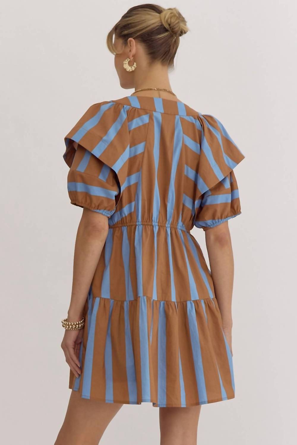 Entro - Mixed Line Print V-Neck Mini Dress