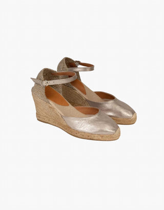 Penelope Chilvers - Women's High Mary Jane Metallic Leather Espadrilles