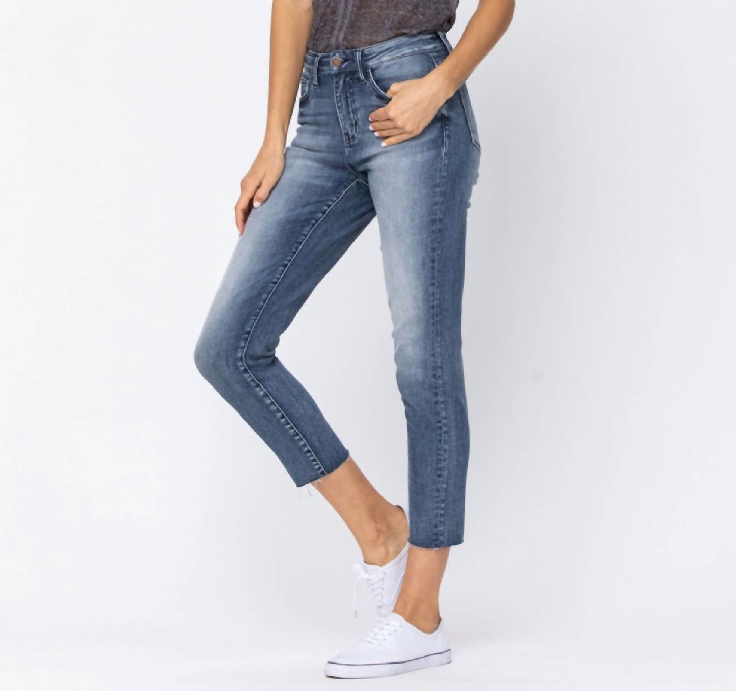 Judy Blue - High Waist Raw Hem Relaxed Fit Jeans