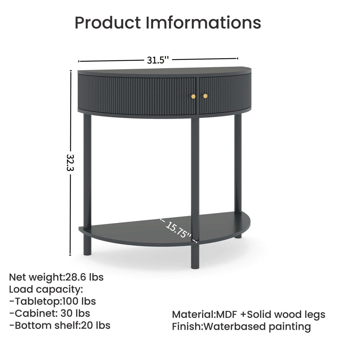 Demi Lune - Console Table With 2 Storage Drawers