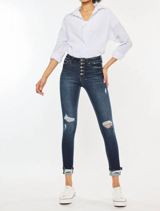Kancan - High Rise Button Down Cuffed Ankle Skinny Jeans