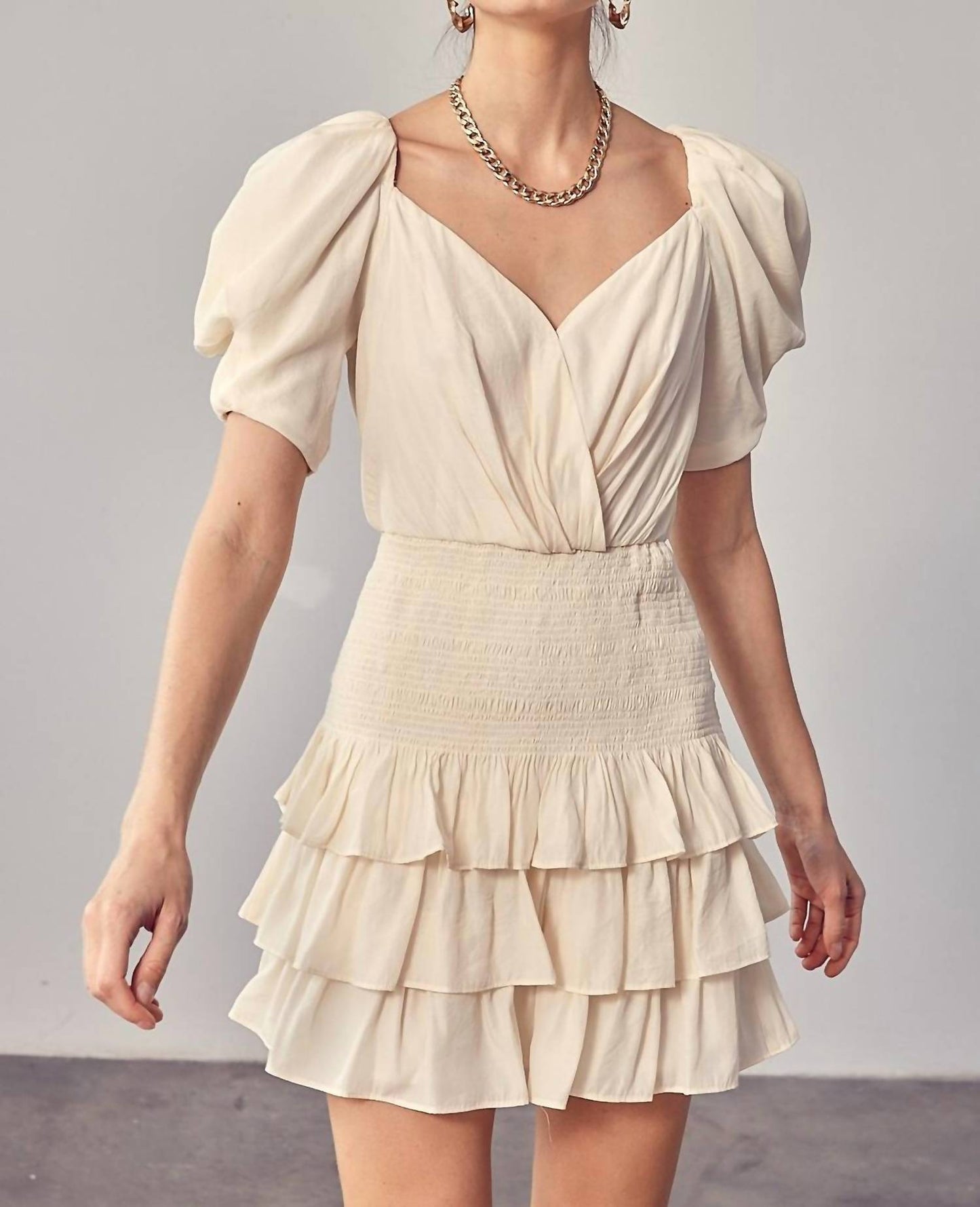 Do+Be - Puff Sleeves Ruffle Dress