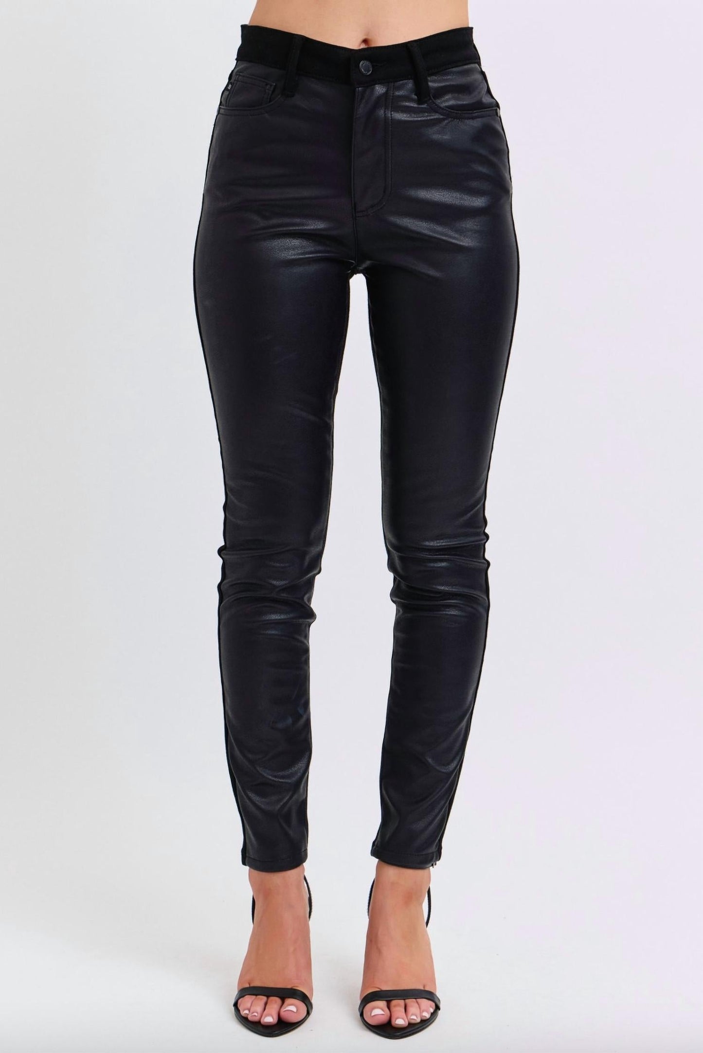 Judy Blue - Faux Leather & Denim Skinny Jeans