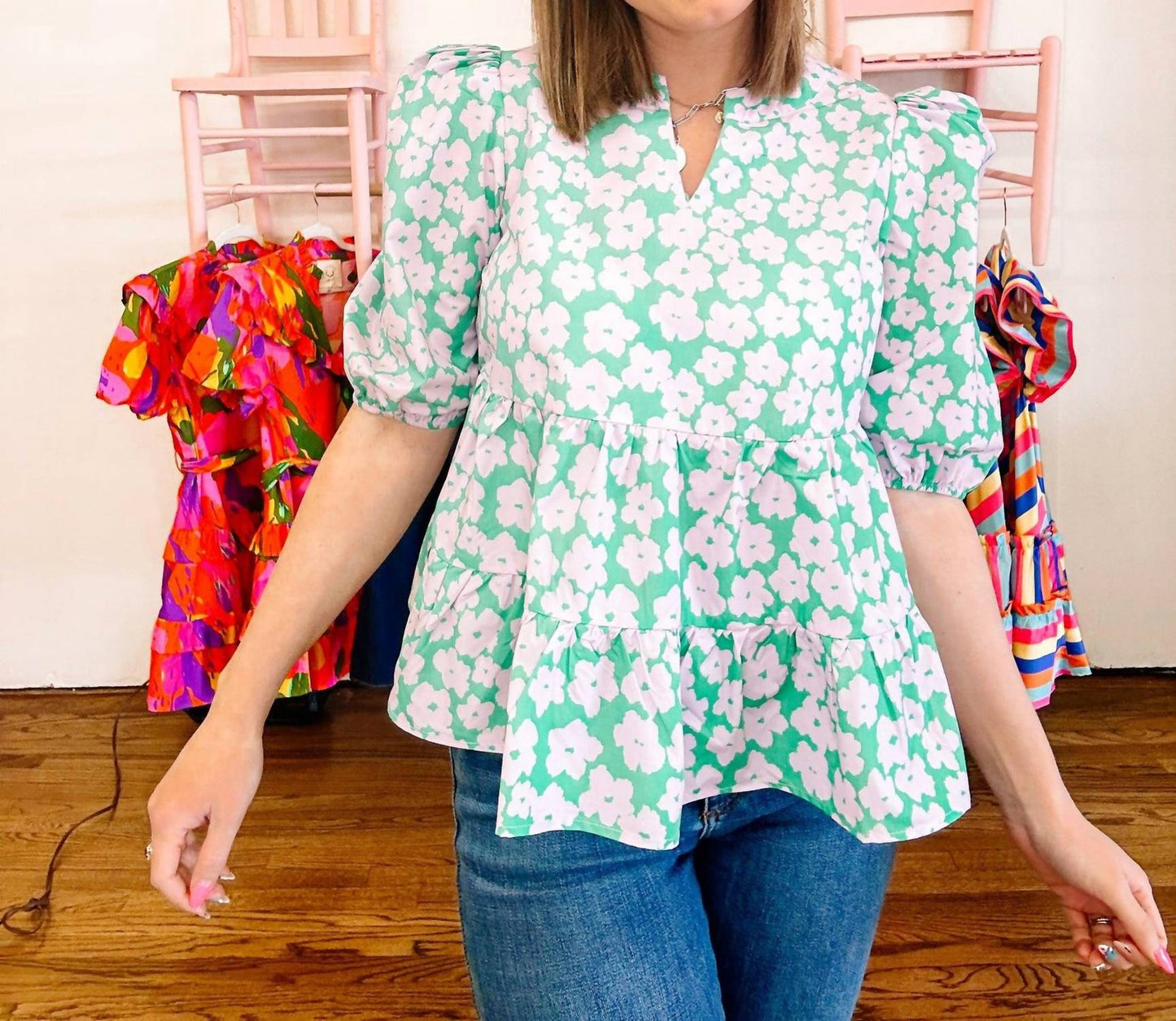 Tcec - Kendra Flower V-neck Top