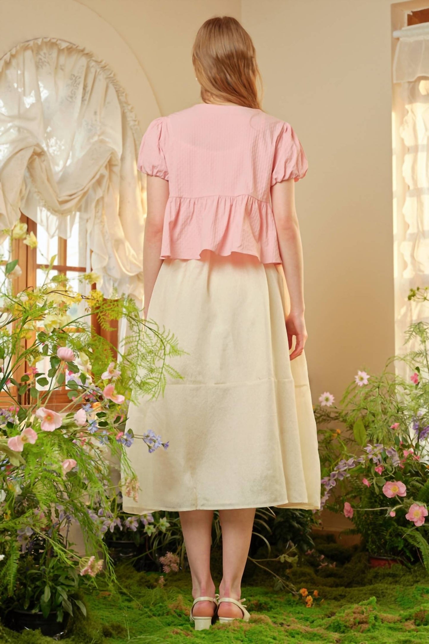 Rosie Posie - Textured High Waisted Midi Skirt