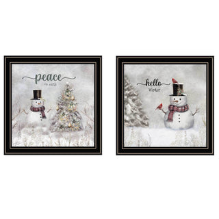 Trendy Decor 4U 2-Piece Vignette “Winter – Peace On Earth” Black Framed Wall Art by Robin-Lee Viera