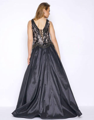 Mac Duggal - Shiny Taffeta Fit and Flare Ball Gown - Plus