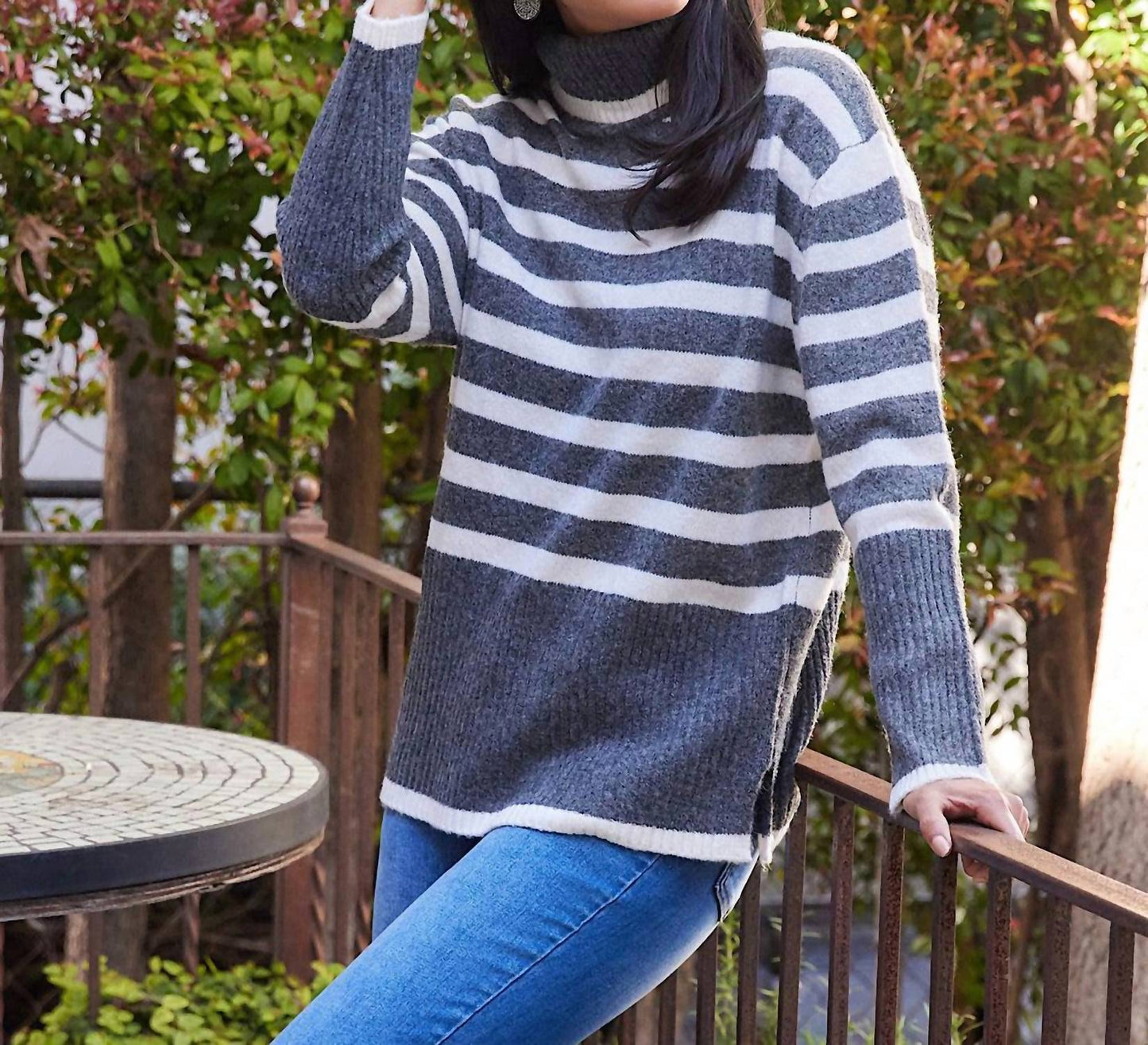 Karen Kane - Stripe Turtleneck Sweater