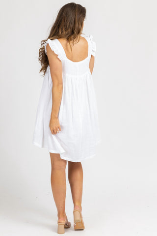 Olivaceous - LINEN RUFFLE STRAP MINI DRESS