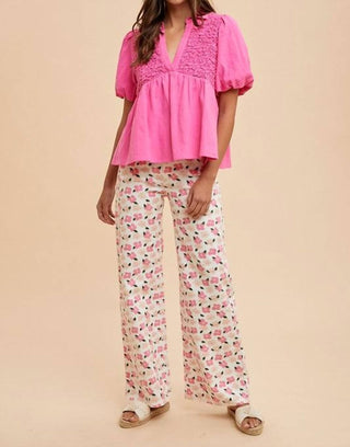 Anniewear - Honeycomb Smocked Babydoll Blouse