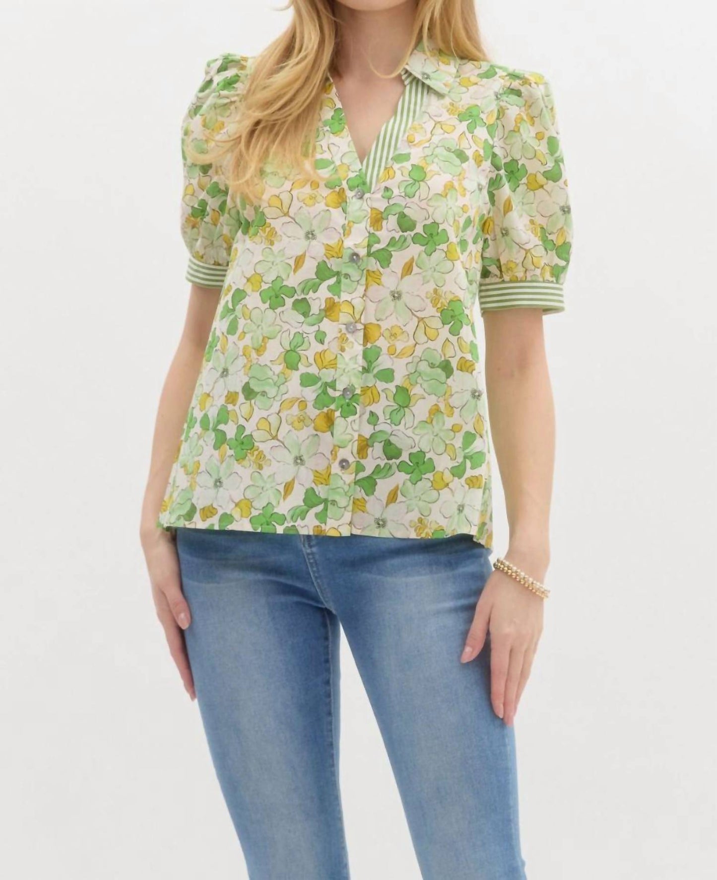 Entro - Floral print collar split Top