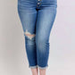 Judy Blue - Mid Rise Button Fly Distressed Boyfriend Jeans