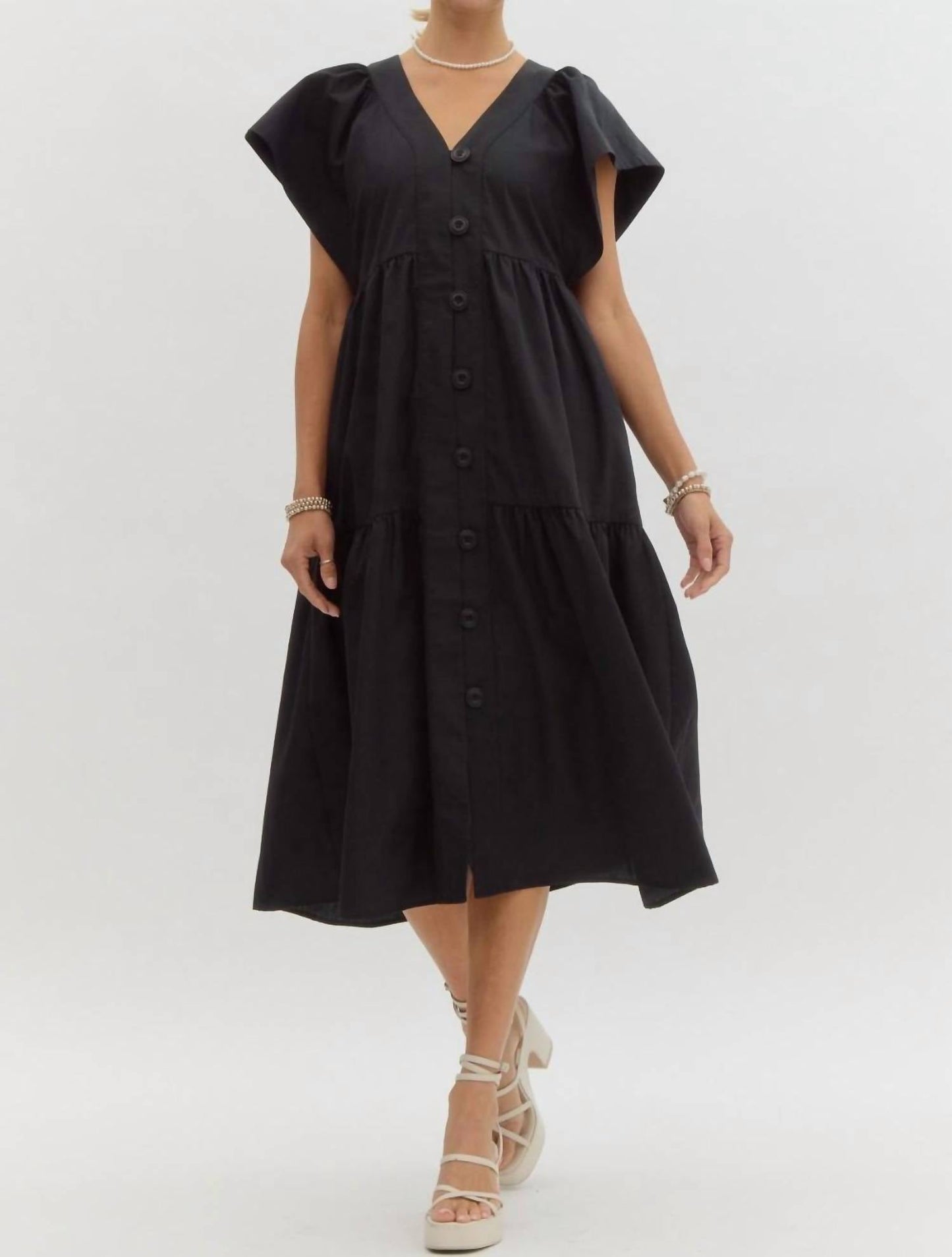 Entro - Women's Button Tiered Midi Dress